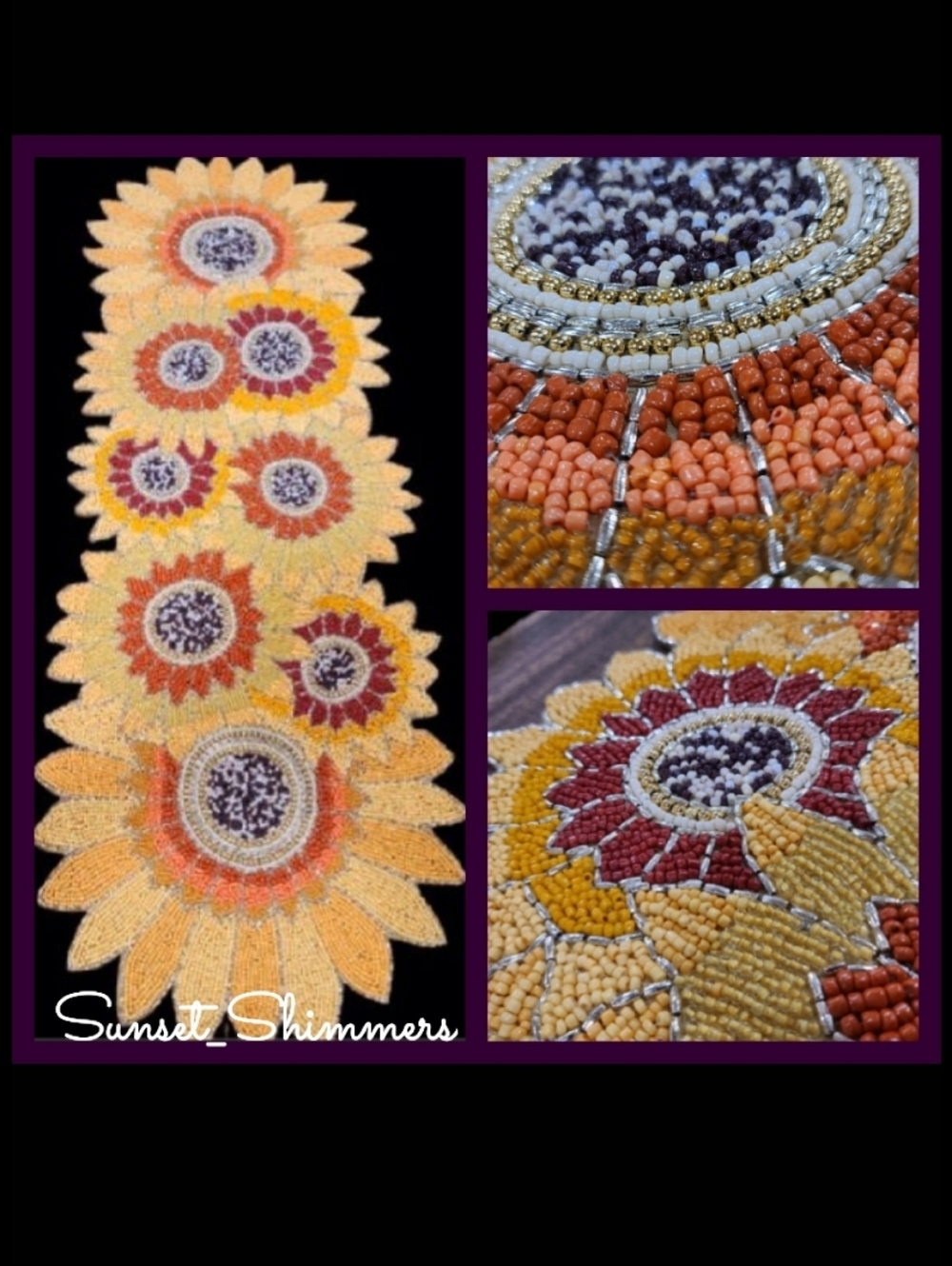 36" Shabby Chic Beaded Fall Sunflower Table Runner NEW Thanksgiving Halloween